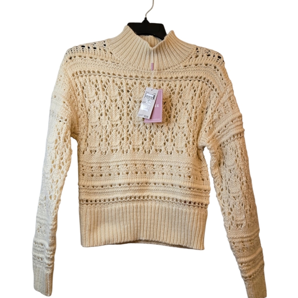 Muse Open Knit Mock Neck Cream Women's Sweater Cozy Causal Size S NWT